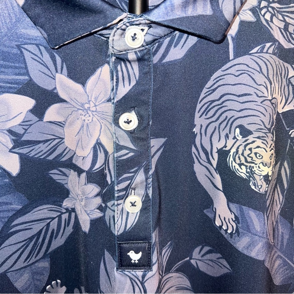Bad Birdie Men’s Navy Blue Tiger Floral Performance Golf Polo Shirt | XL - Picture 6 of 9
